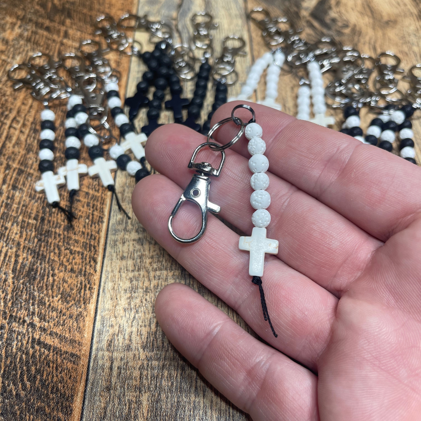 Small Black & White Cross Keychains