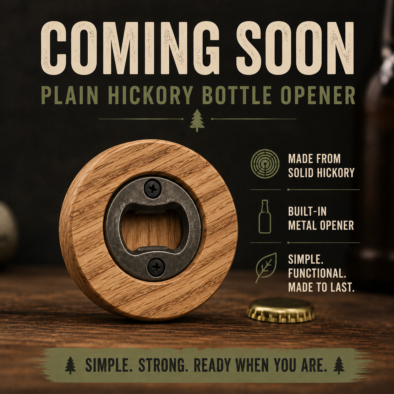 Plain Hickory Wooden Bottle Opener