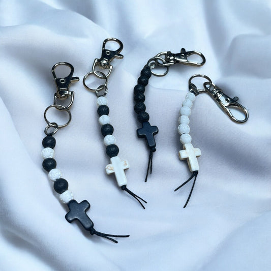 Small Black & White Cross Keychains
