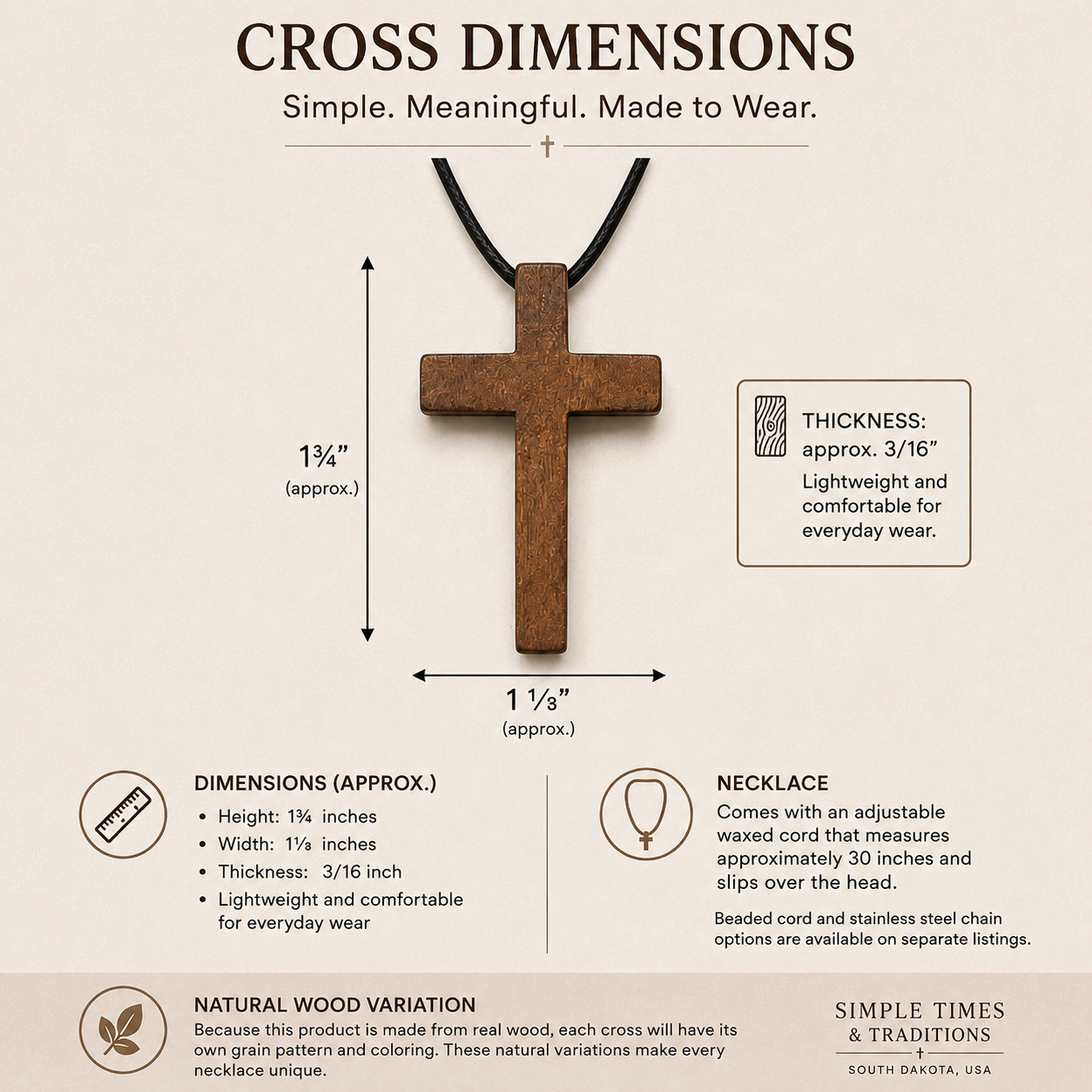 Personalized Wooden Cross Necklace – Engraved Christian Cross Pendant